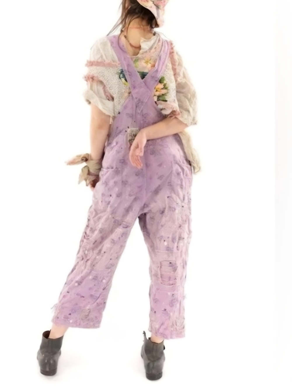 Lavender Distressed Women's Overalls - Feminine Relaxed Jeans - Picture 2 of 10